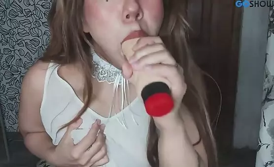 Horny Girl Deepthroating Dildo